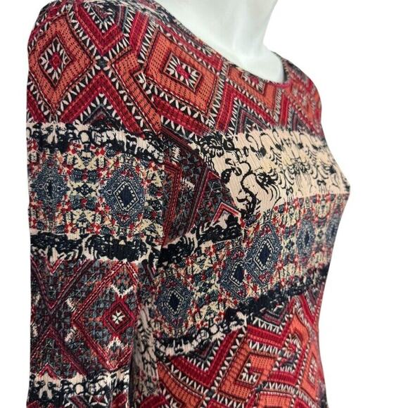 Holding Horses Anthropologie Bell Flare Sleeve Dress Mini Fit Flare Red Print M - Picture 4 of 16